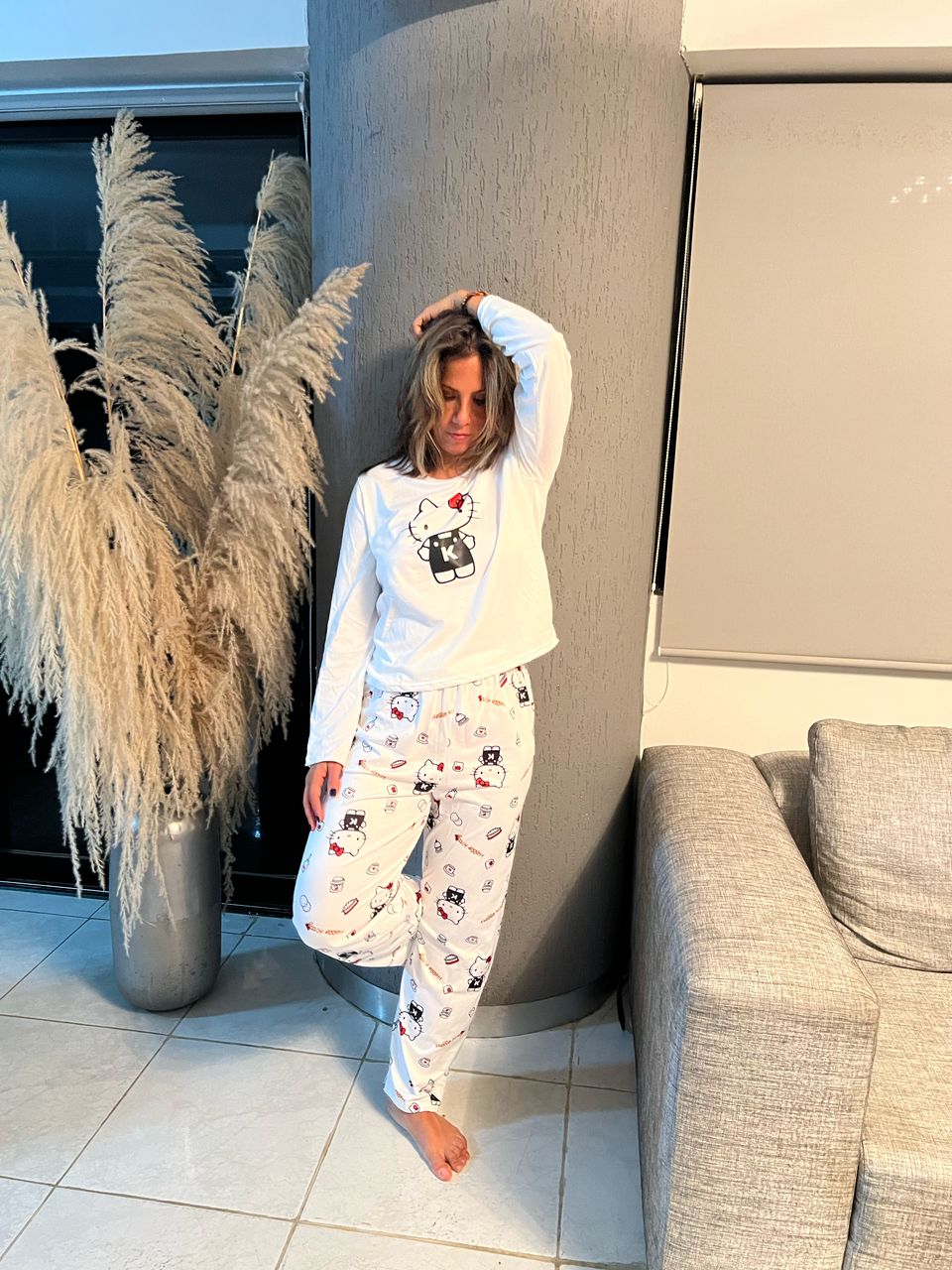 PIJAMA HELLO KITTY FRANELA Y PANTALON LARGO