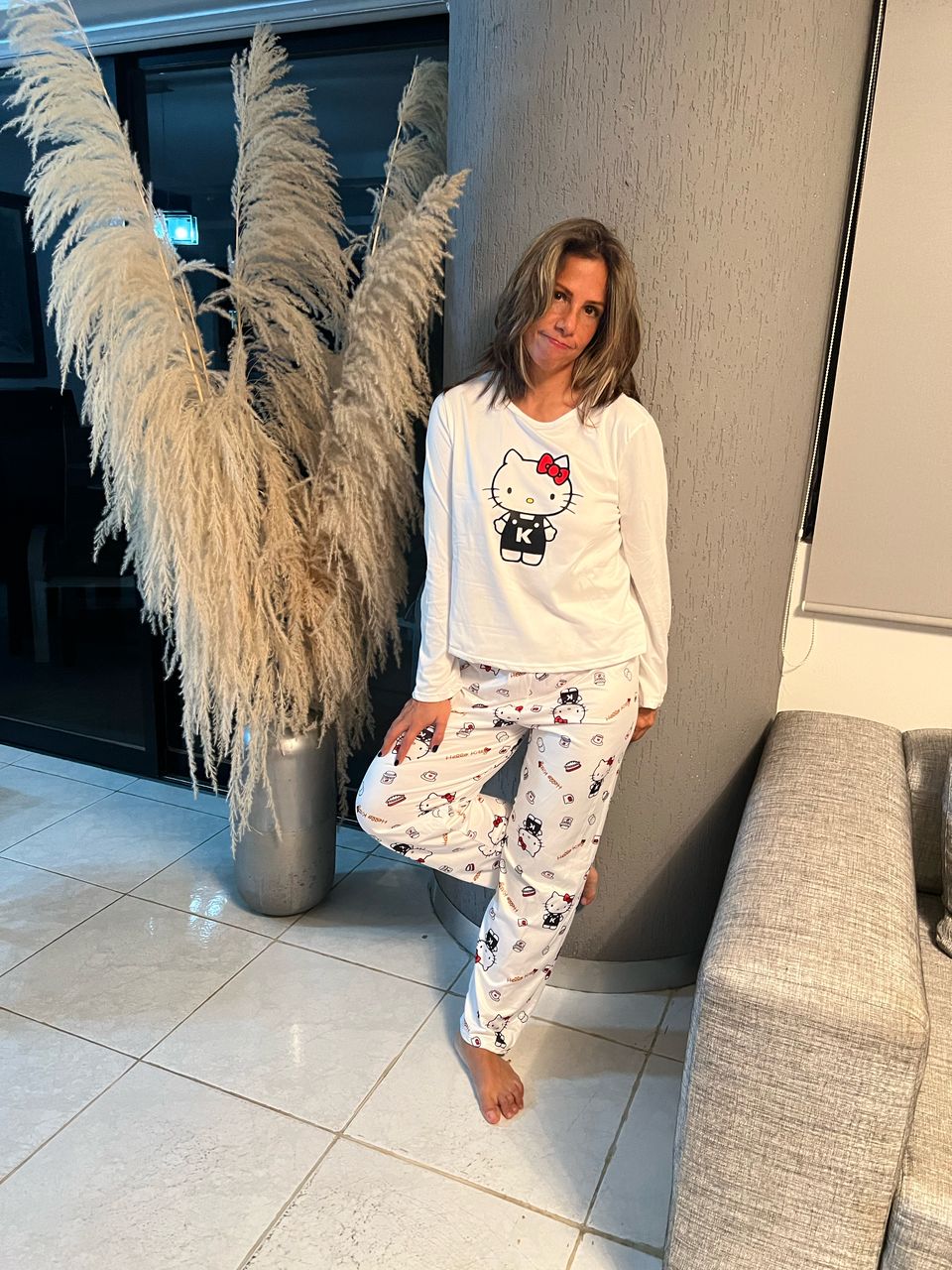 PIJAMA HELLO KITTY FRANELA Y PANTALON LARGO