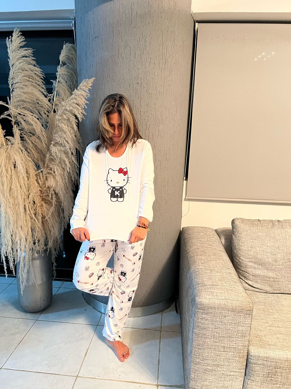 PIJAMA HELLO KITTY FRANELA Y PANTALON LARGO