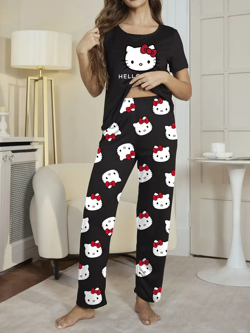 PIJAMA HELLO KITTY CAMISA MANGA CORTA Y PANTALON LARGO