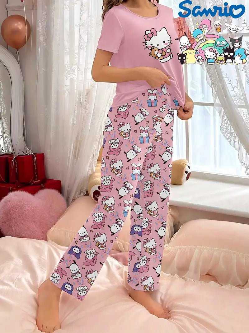 PIJAMA HELLO KITTY CAMISA MANGA CORTA Y PANTALON LARGO