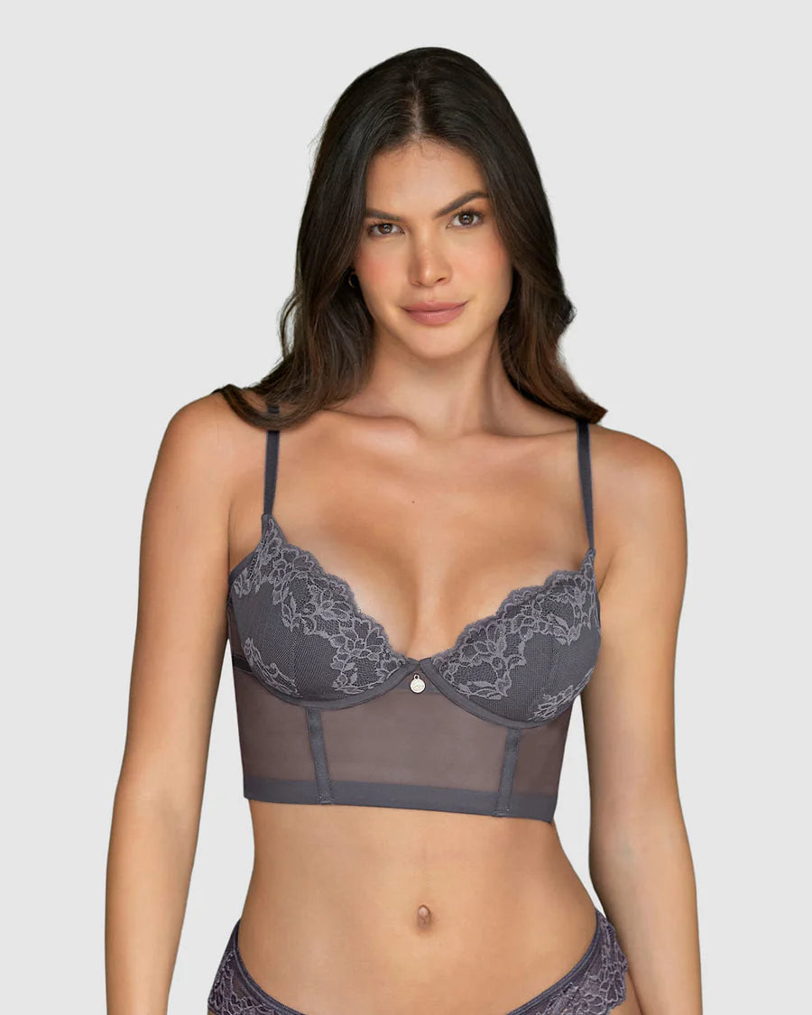 Bustier en encaje con transparencias en la base y espalda