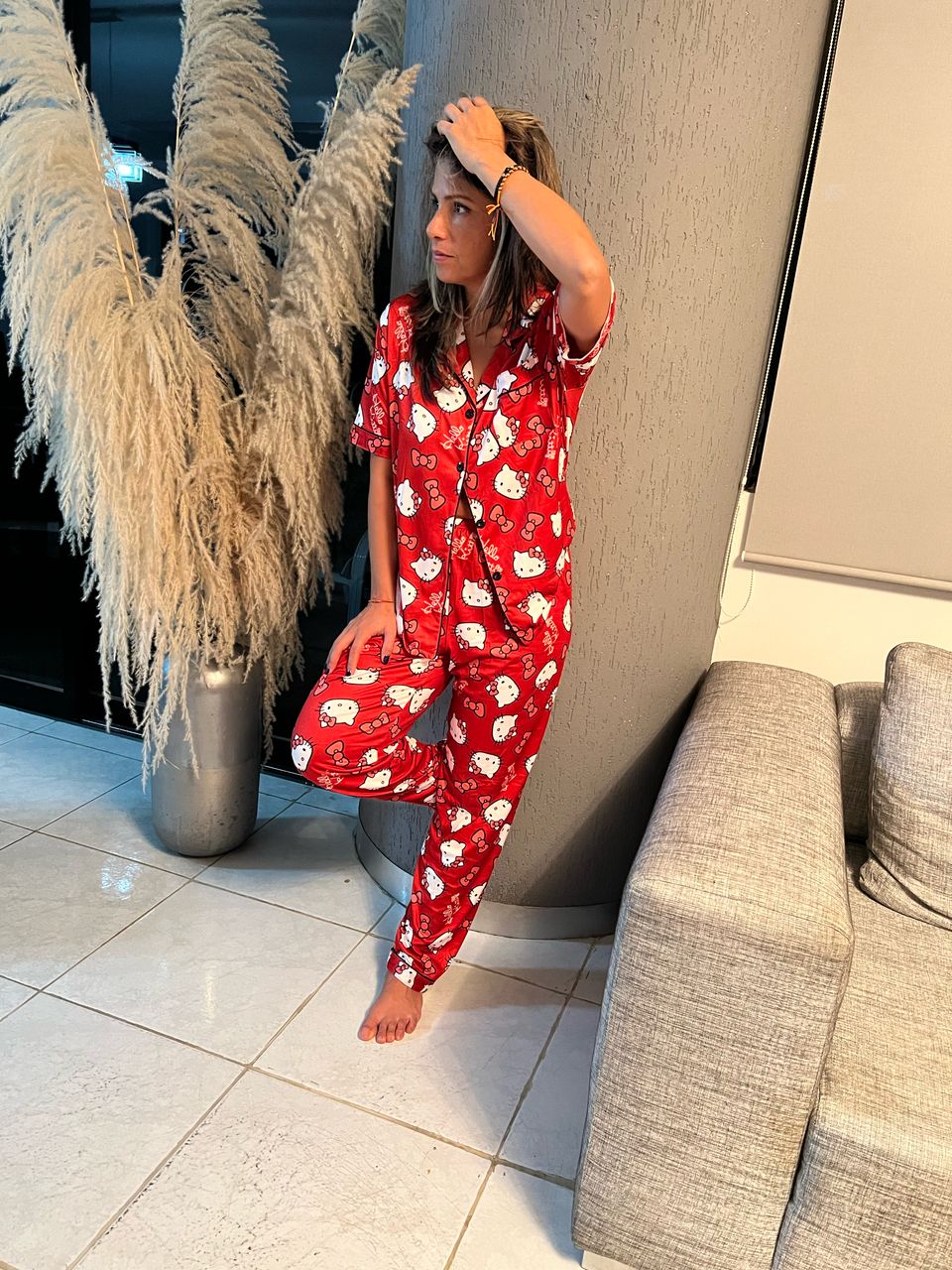 PIJAMA HELLO KITTY CAMISA MANGA CORTA Y PANTALON LARGO