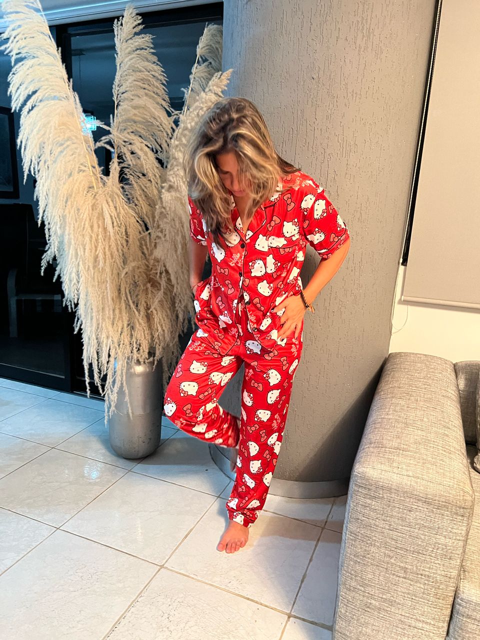 PIJAMA HELLO KITTY CAMISA MANGA CORTA Y PANTALON LARGO
