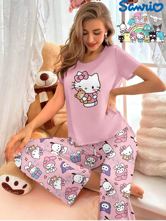 PIJAMA HELLO KITTY CAMISA MANGA CORTA Y PANTALON LARGO