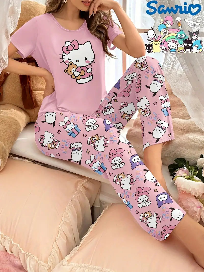 PIJAMA HELLO KITTY CAMISA MANGA CORTA Y PANTALON LARGO
