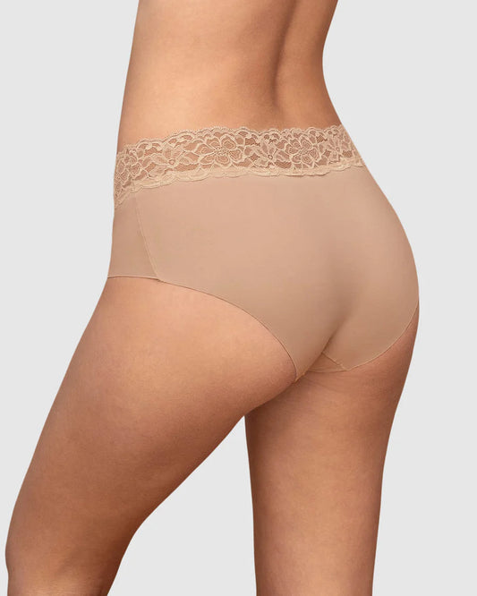 Panty hipster en tela ultraliviana con franja de encaje