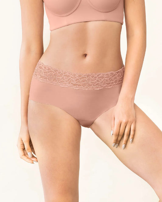 Panty hipster en tela ultraliviana con franja de encaje